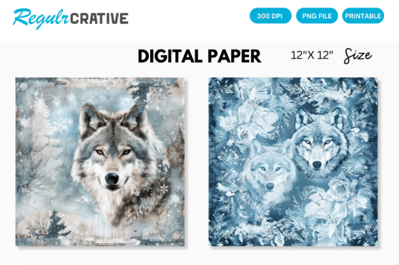 Download Watercolor Wolf in Winter Digital Paper - Premium Resources