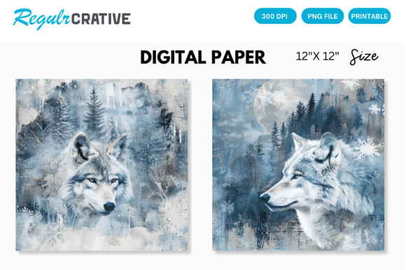 Download Watercolor Wolf in Winter Digital Paper - Premium Resources
